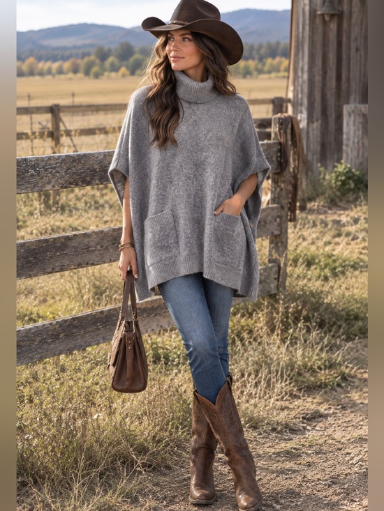 LOFT Sweaters - Loft Cozy Turtleneck Poncho Sweater - One Size